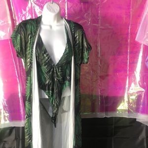 Green swimsuit with cover up